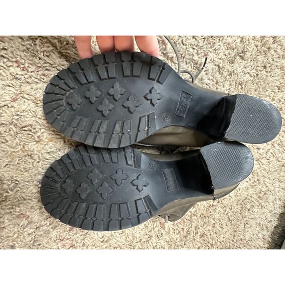 Dolce By Mojo Moxy Gray Lace-Up Ankle Boots Chunky Heel plaid Cuff Womens 9 - Picture 6 of 12